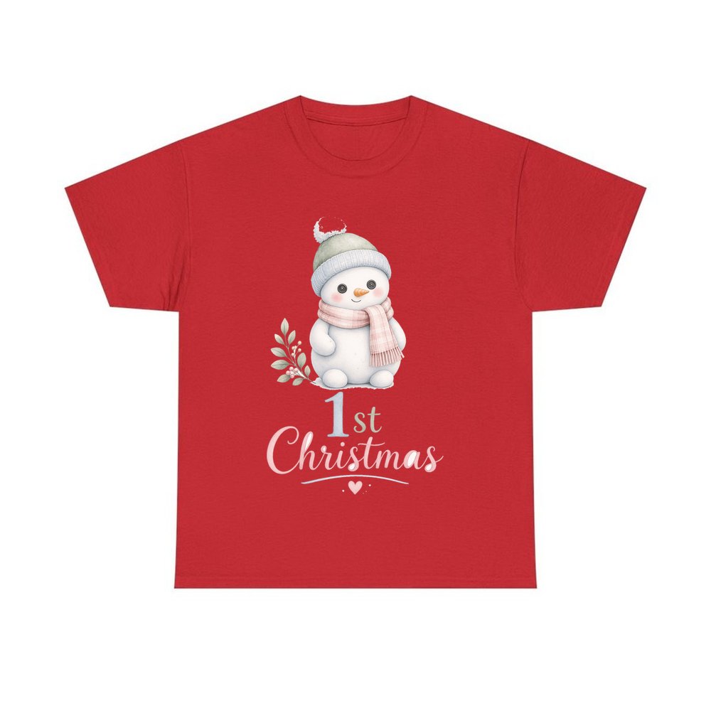 Little Snowman First Christmas personalised Christmas T-shirt in red