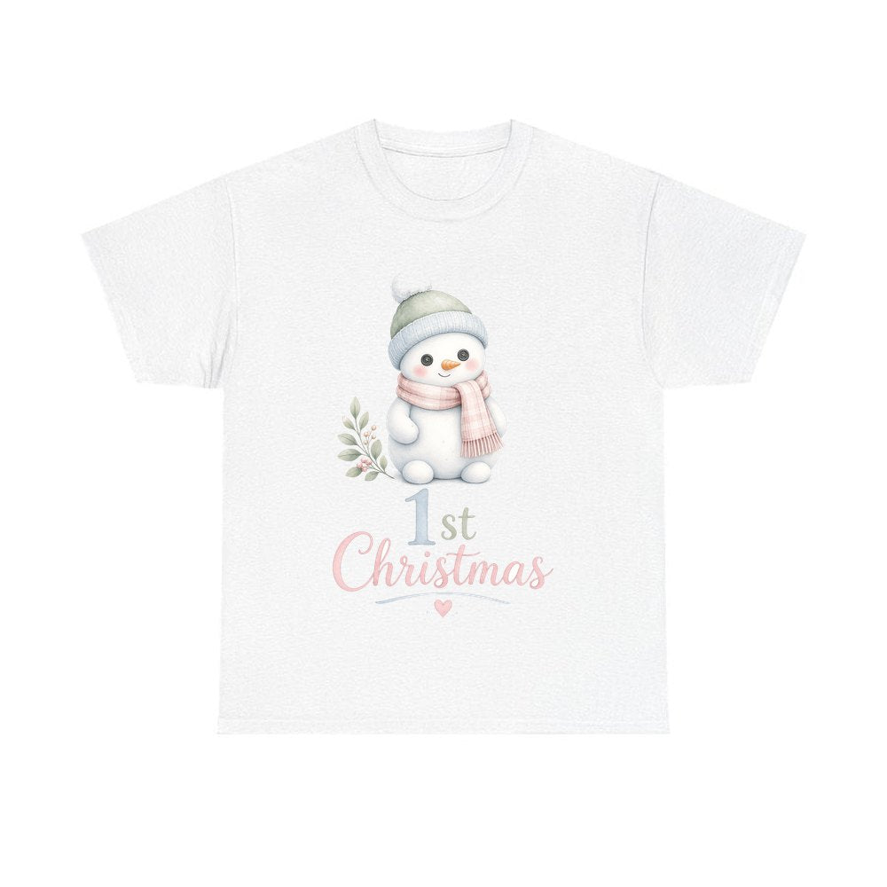Little Snowman First Christmas personalised Christmas T-shirt in white