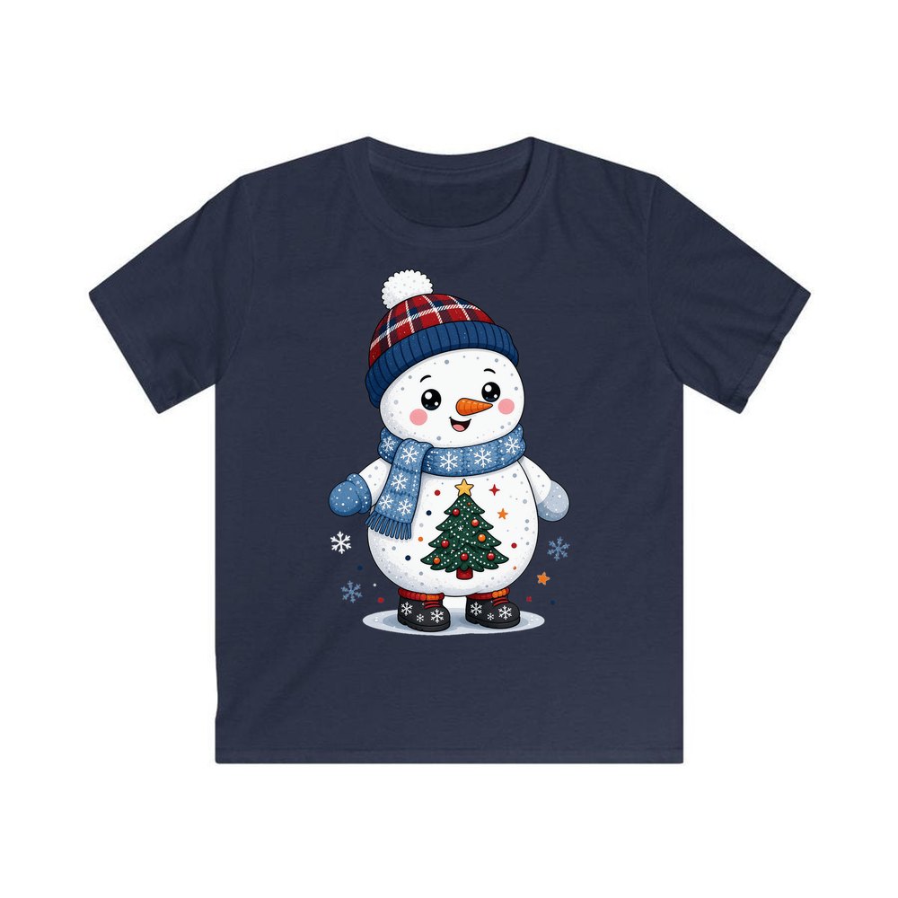 Little Snowman in a Beanie personalised kids Christmas tee in navy
