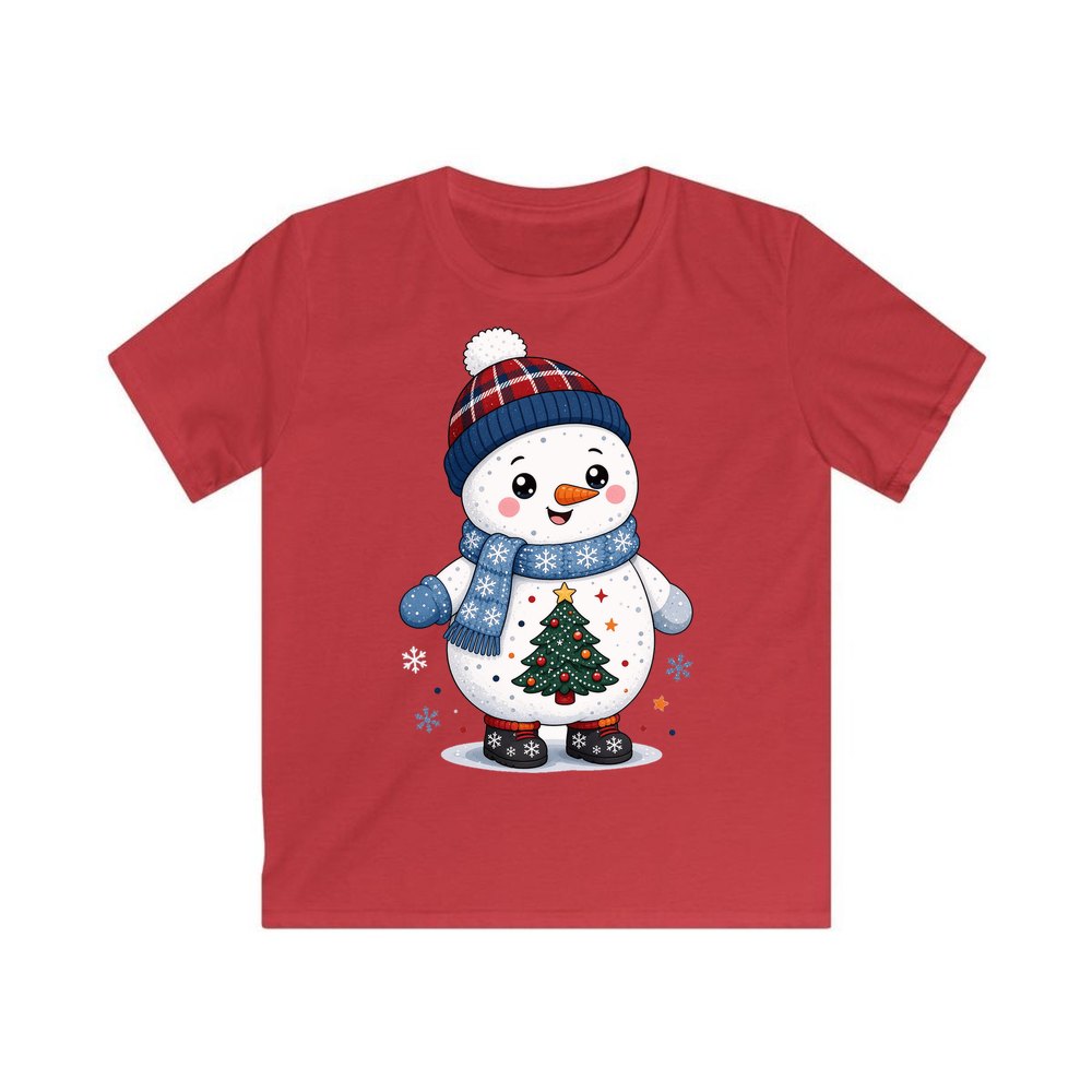 Little Snowman in a Beanie personalised kids Christmas tee in red