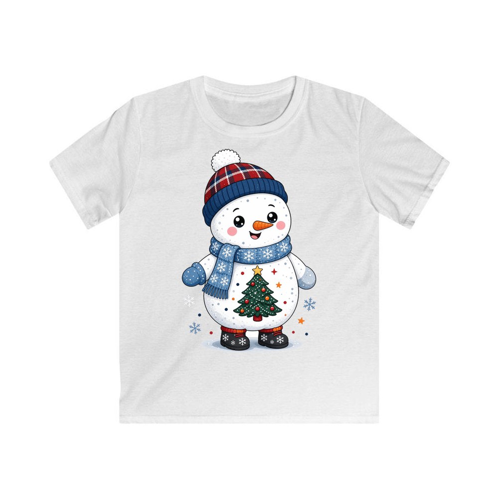 Little Snowman in a Beanie personalised kids Christmas tee in white