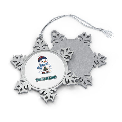 Little Snowman in a Beanie Personalised Pewter Christmas Ornament