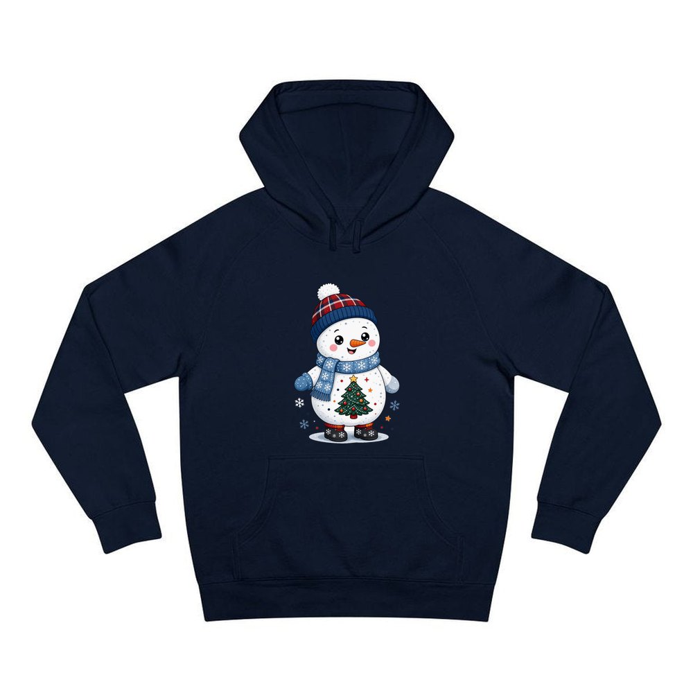 Little Snowman in a Beanie personalised Christmas hoodie in navy