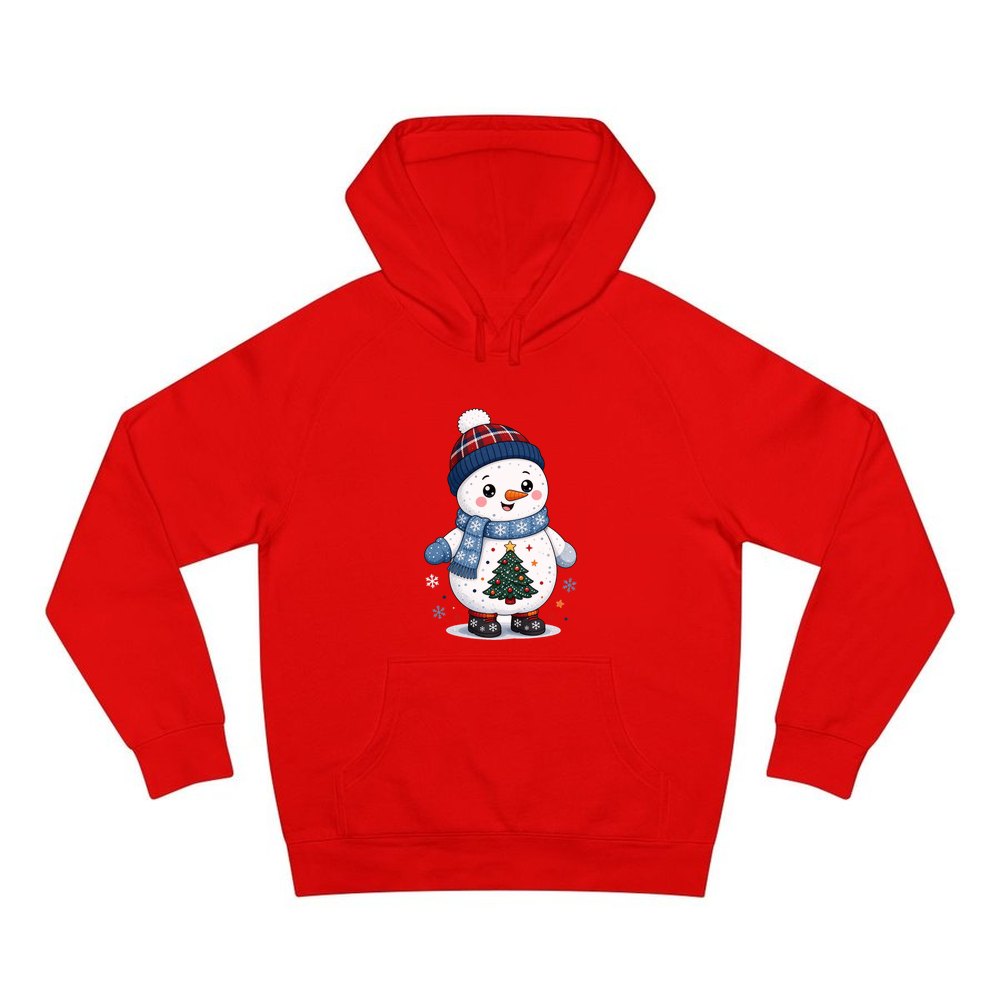 Little Snowman in a Beanie personalised Christmas hoodie in red