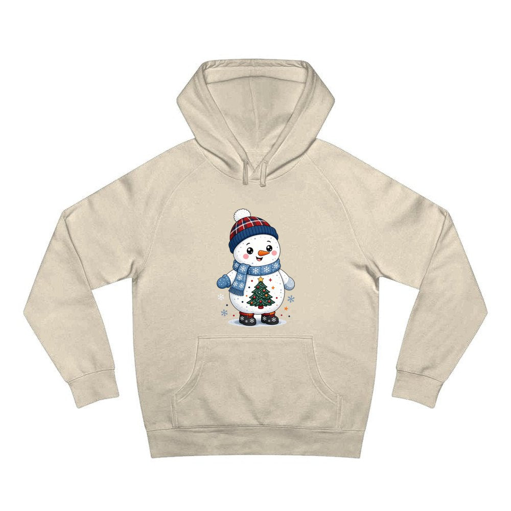 Little Snowman in a Beanie personalised Christmas hoodie in sand