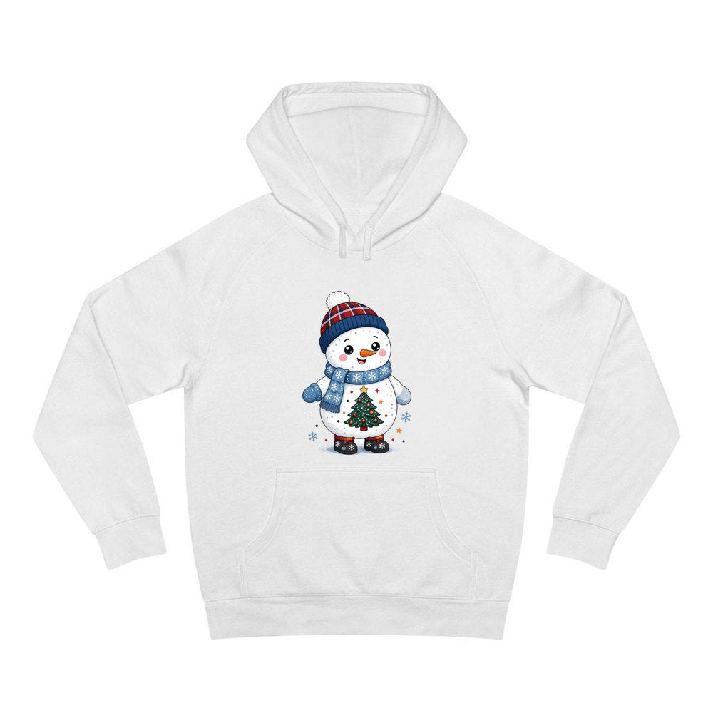 Little Snowman in a Beanie personalised Christmas hoodie in white