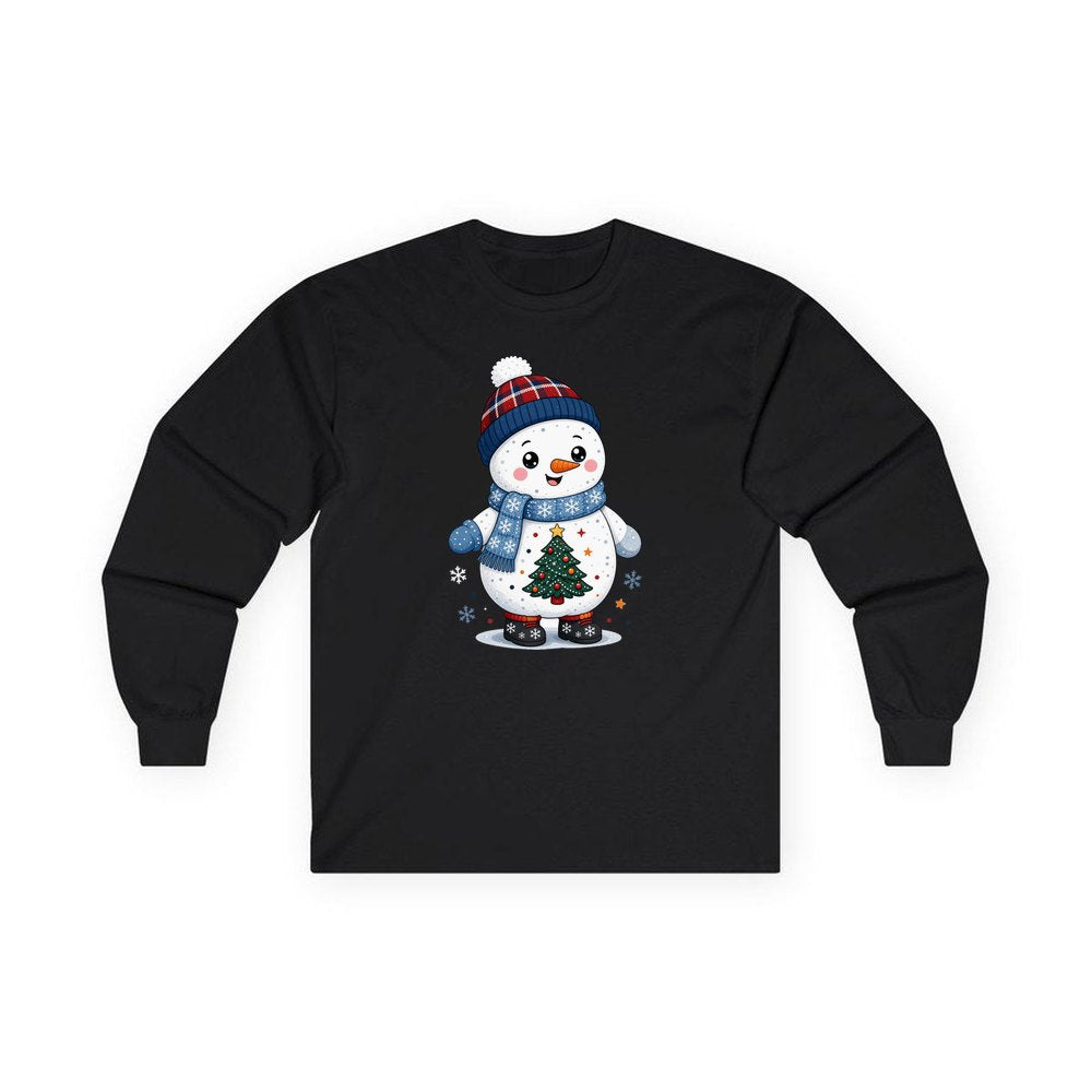 Little Snowman in a Beanie personalised long sleeve Christmas T-shirt in black
