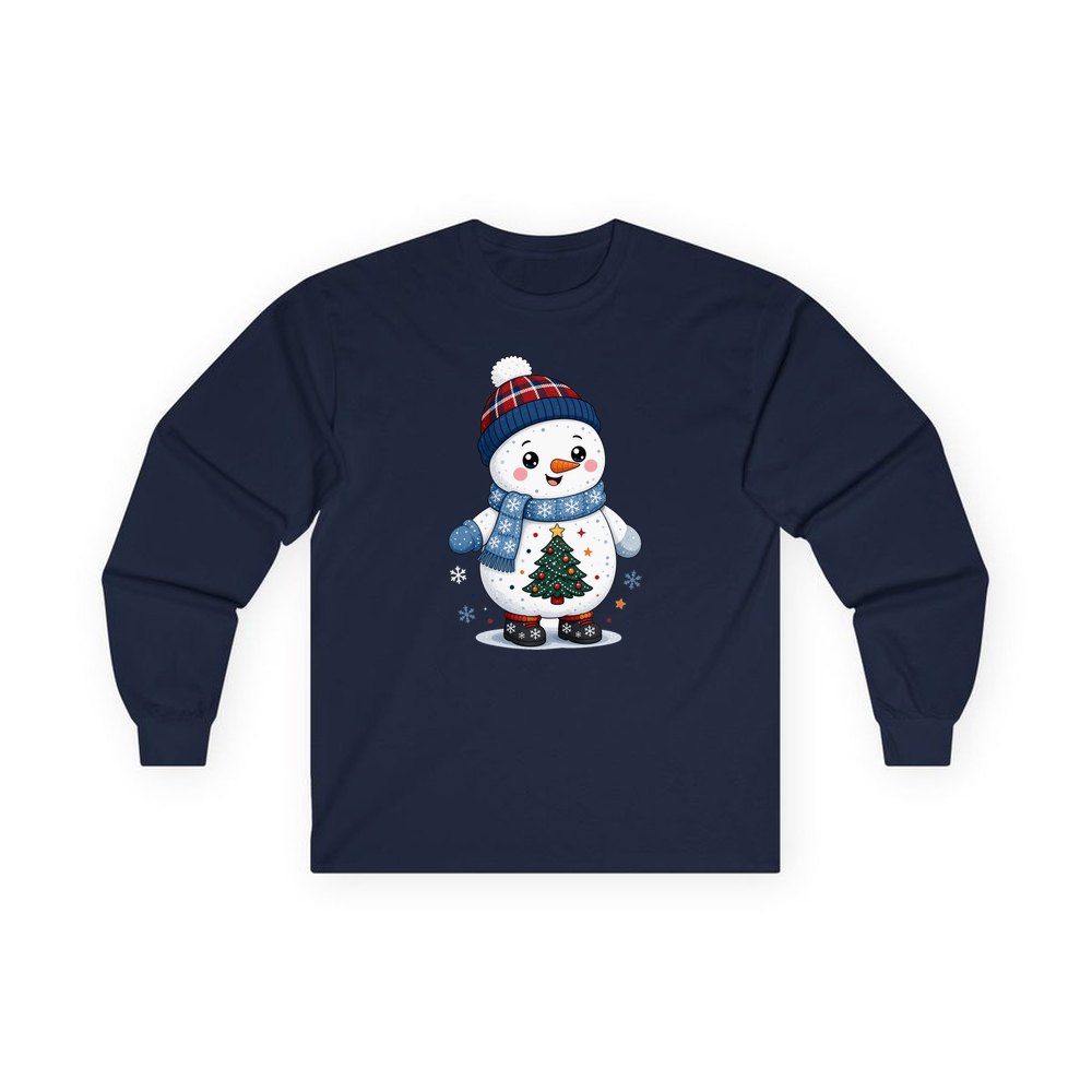 Little Snowman in a Beanie personalised long sleeve Christmas T-shirt in navy