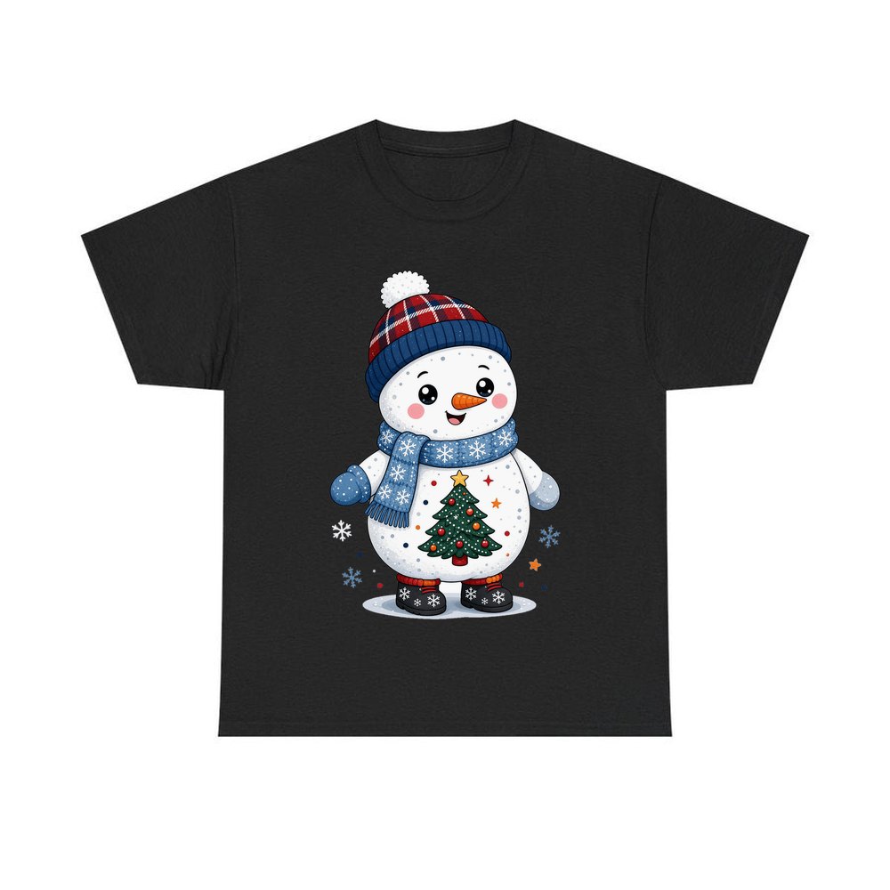 Little Snowman in a Beanie personalised Christmas T-shirt in black