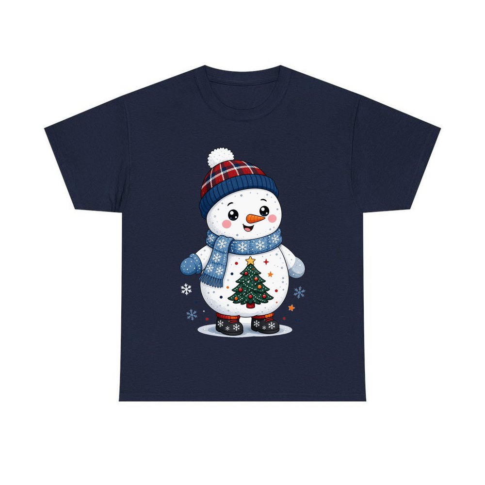 Little Snowman in a Beanie personalised Christmas T-shirt in navy