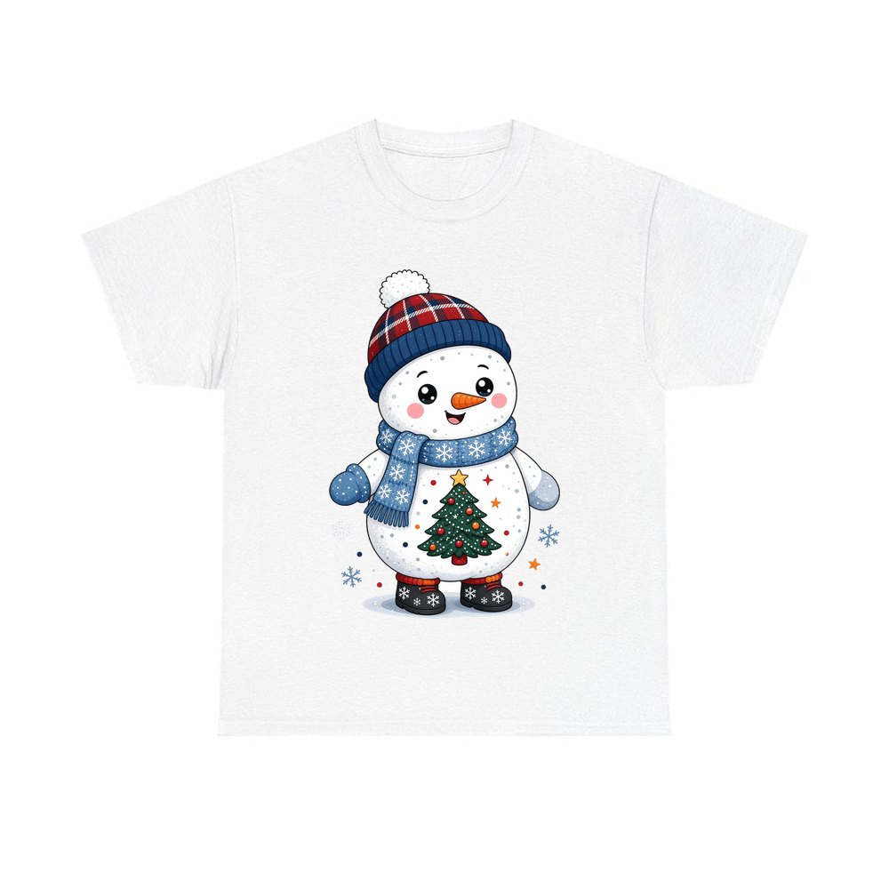 Little Snowman in a Beanie personalised Christmas T-shirt in white