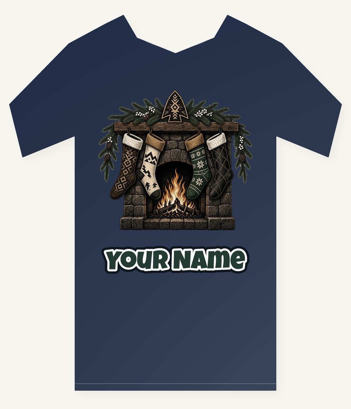 Lodge Fireplace and Stockings Personalised Kids Tee and Baby Bodysuit