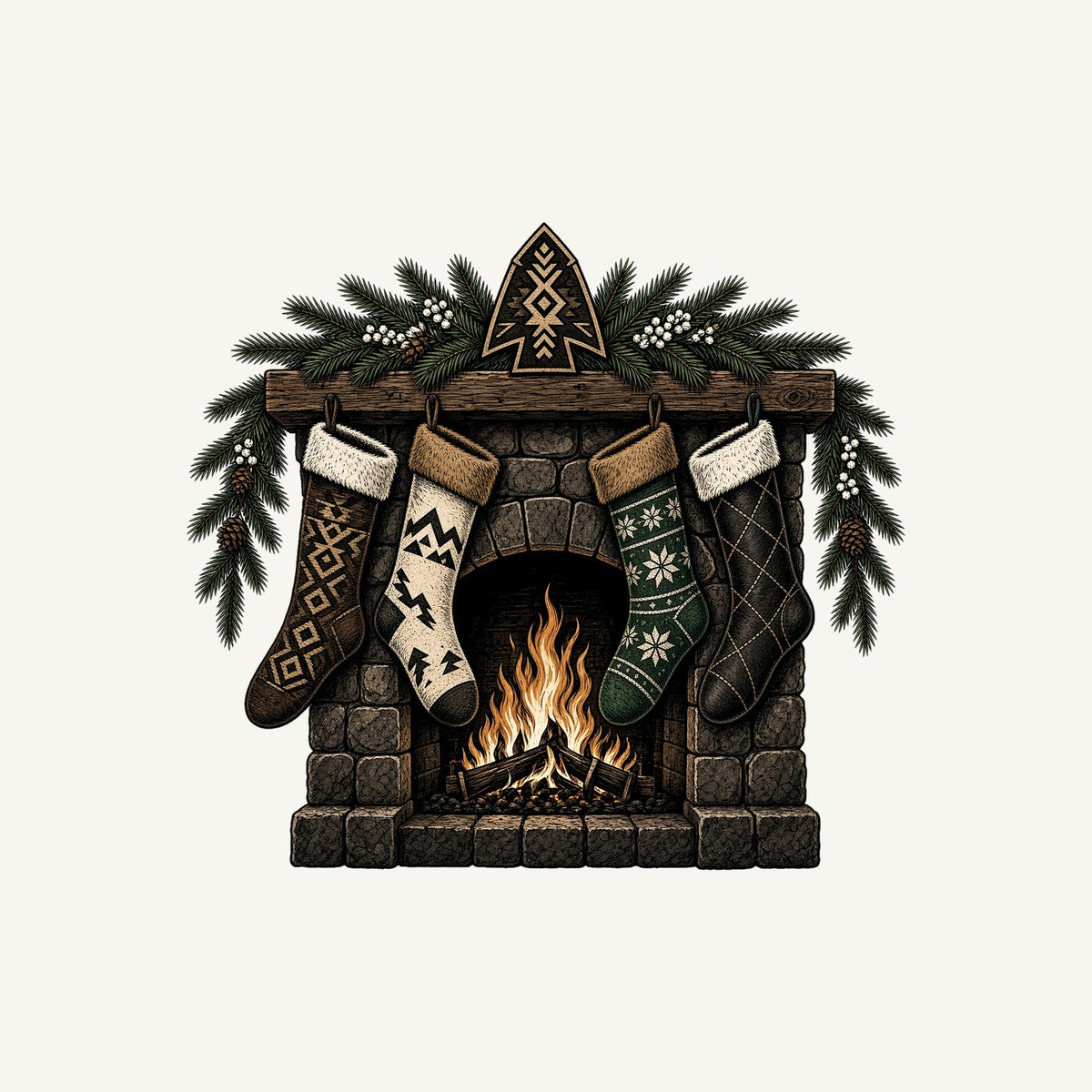 Lodge Fireplace and Stockings Personalised Kids Tee and Baby Bodysuit