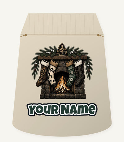 Lodge Fireplace and Stockings Personalised Santa Sack