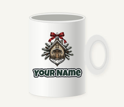 Log Cabin Bauble Ornament Personalised Christmas Mug