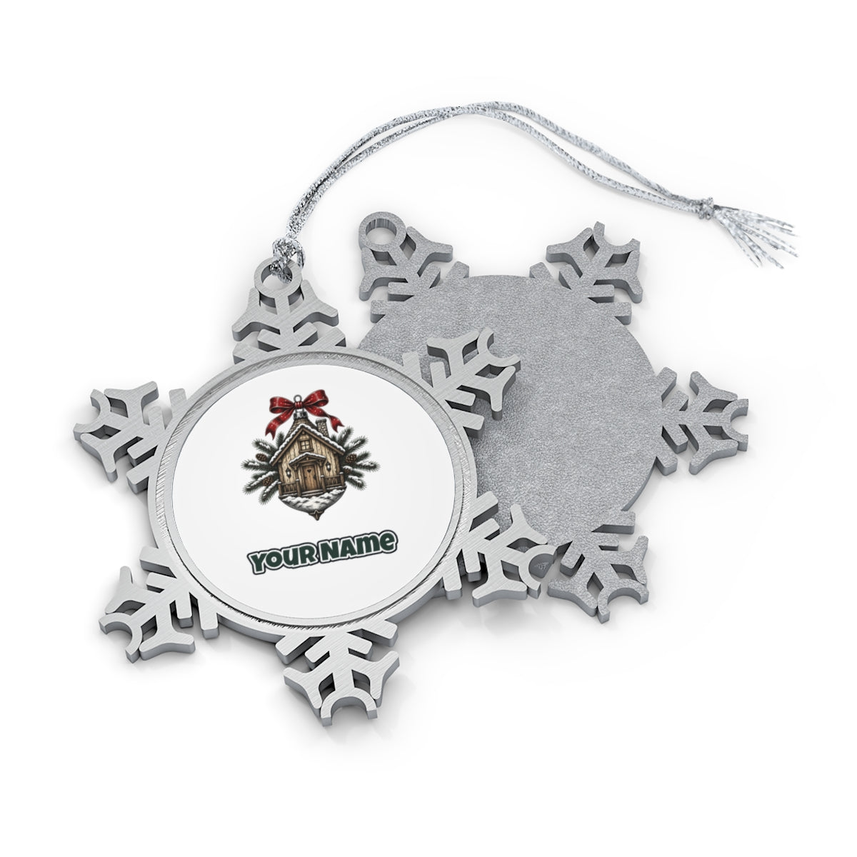 Log Cabin Bauble Ornament Personalised Pewter Christmas Ornament