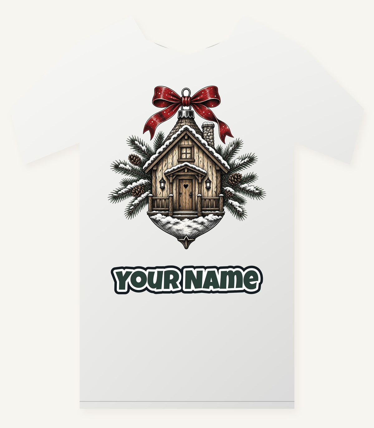 Log Cabin Bauble Ornament Personalised Christmas T-Shirt and Hoodie