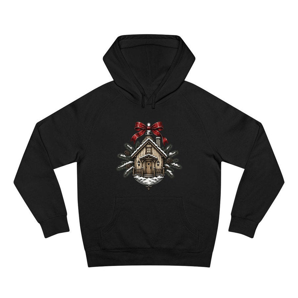 Log Cabin Bauble Ornament personalised Christmas hoodie in black