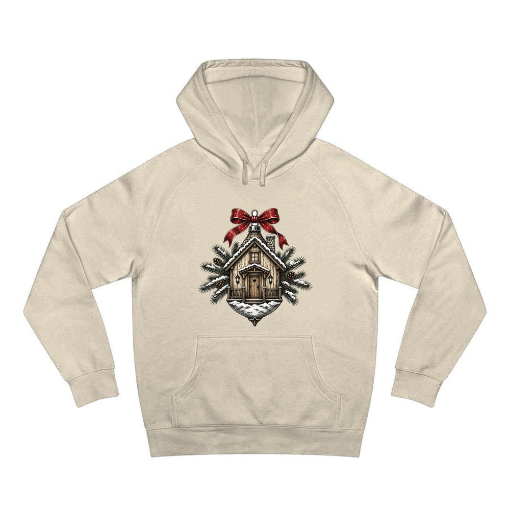 Log Cabin Bauble Ornament personalised Christmas hoodie in sand