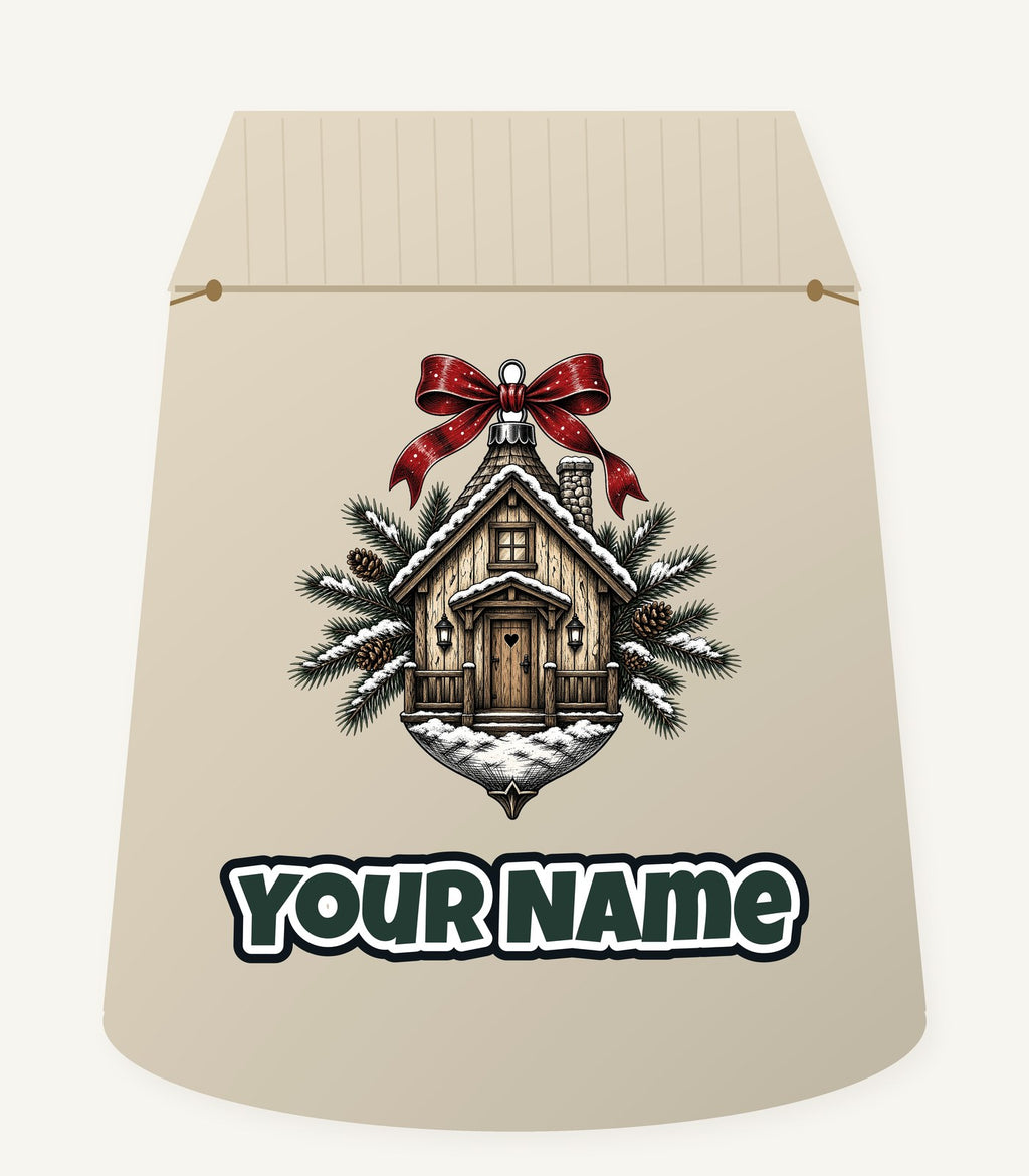 Log Cabin Bauble Ornament Personalised Santa Sack
