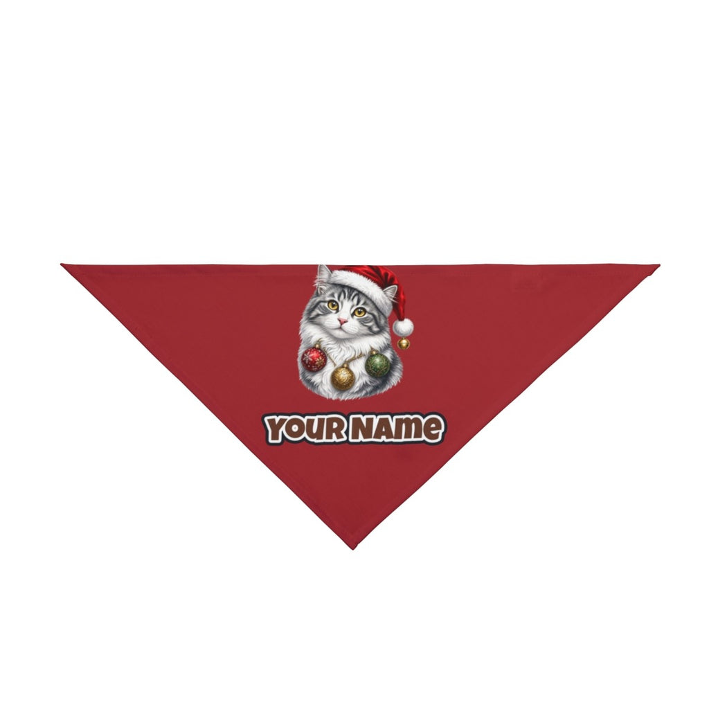 Longhair Cat personalised Christmas pet bandana in red, tie-on style