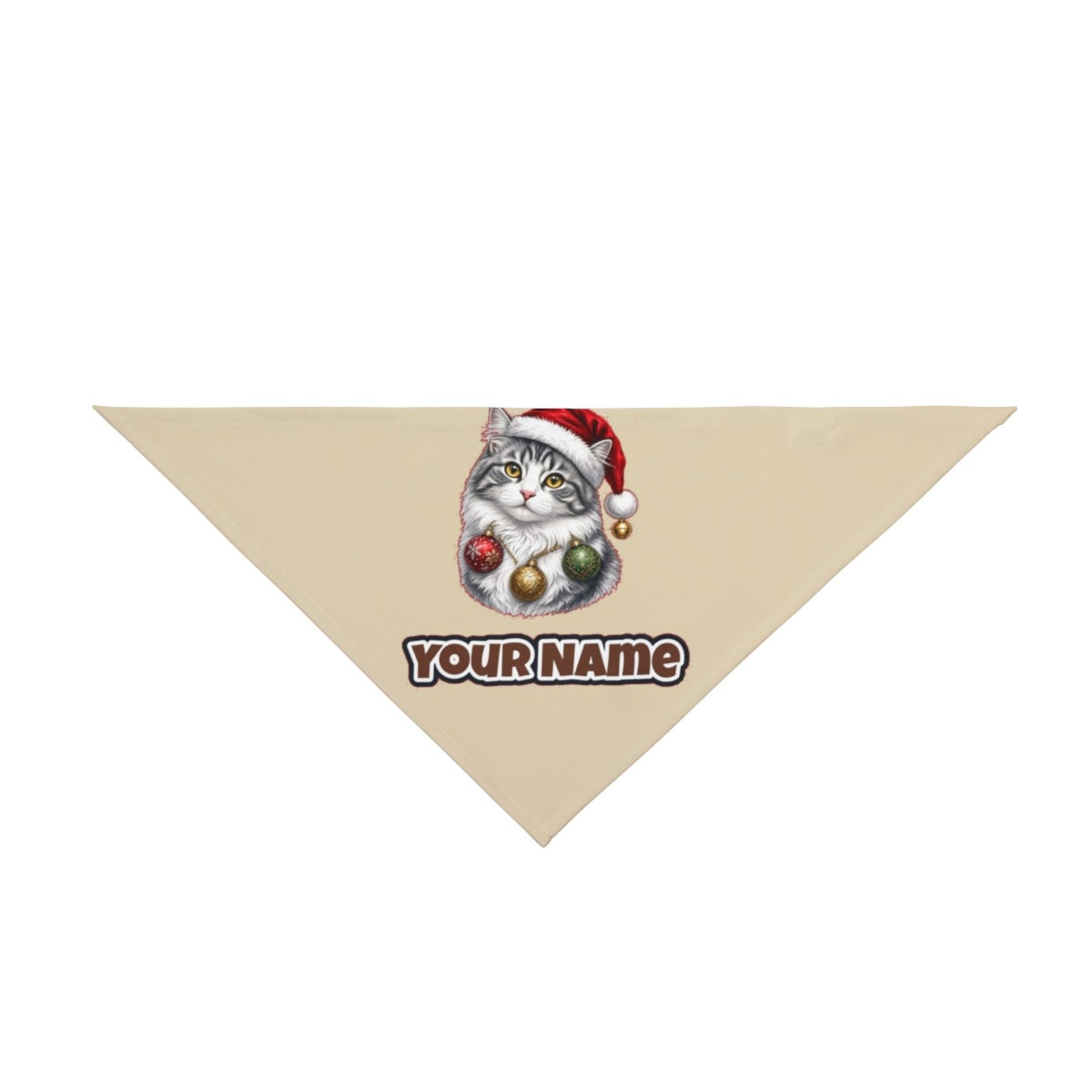 Longhair Cat personalised Christmas pet bandana in beige, tie-on style