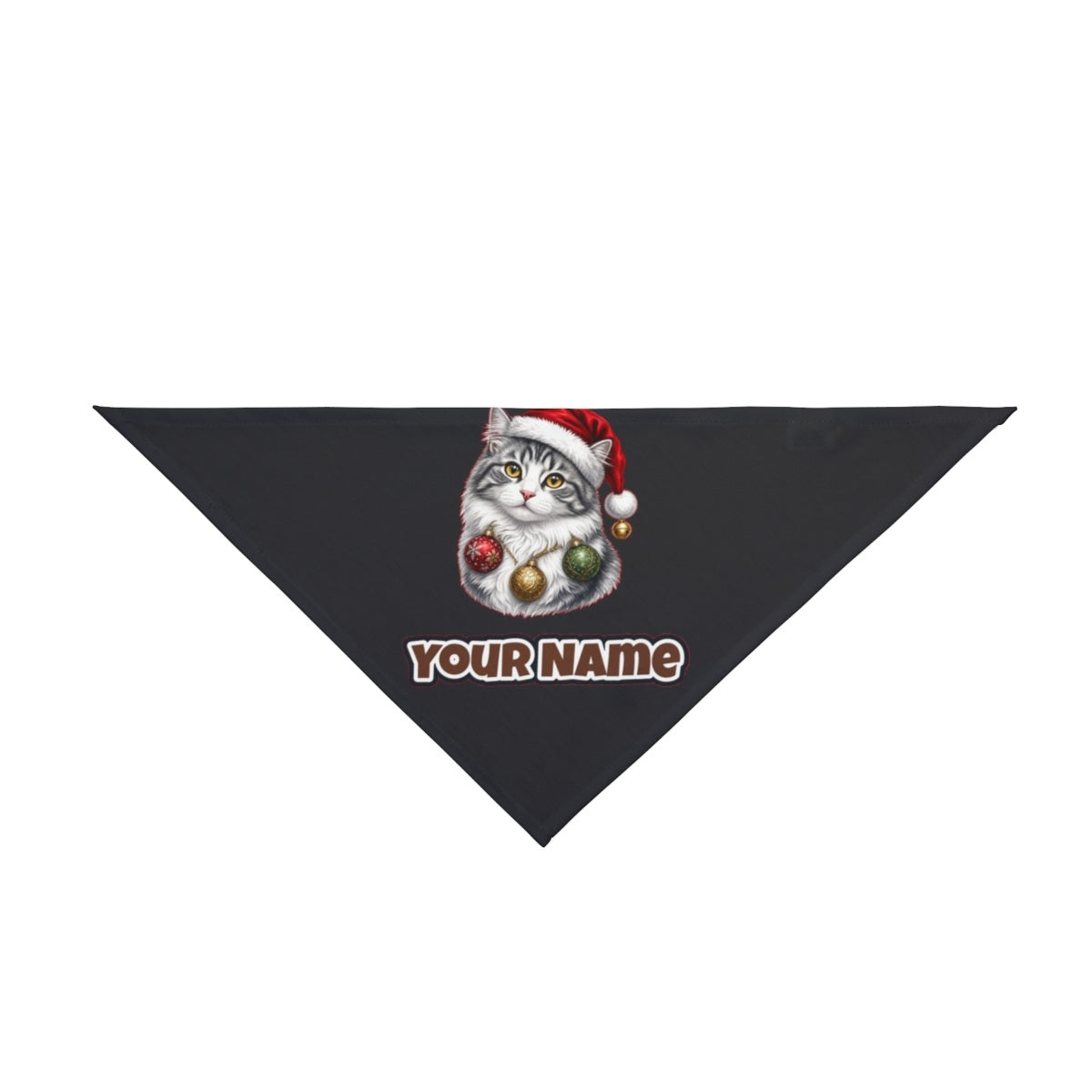 Longhair Cat personalised Christmas pet bandana in black, tie-on style