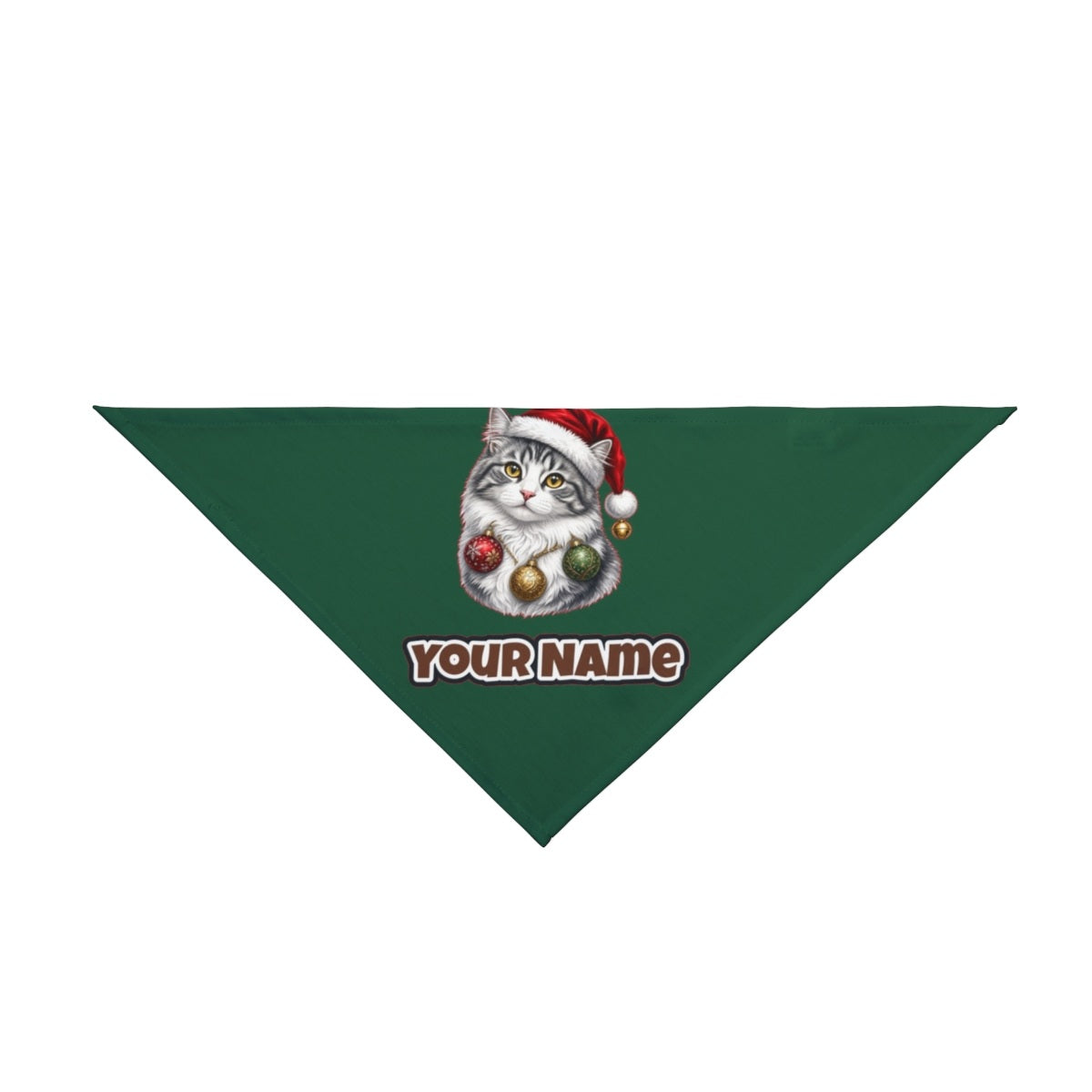 Longhair Cat personalised Christmas pet bandana in green, tie-on style