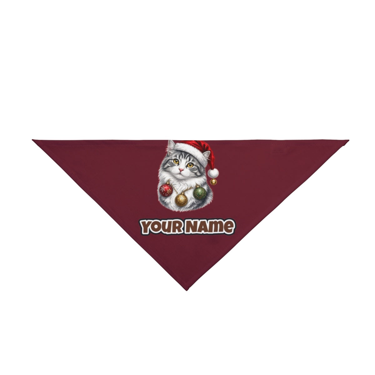 Longhair Cat personalised Christmas pet bandana in maroon, tie-on style