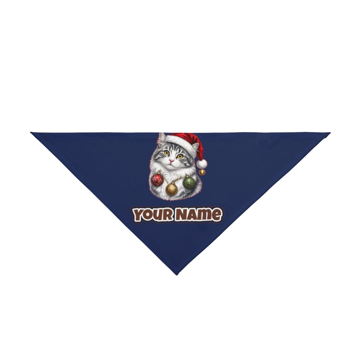 Longhair Cat personalised Christmas pet bandana in navy, tie-on style
