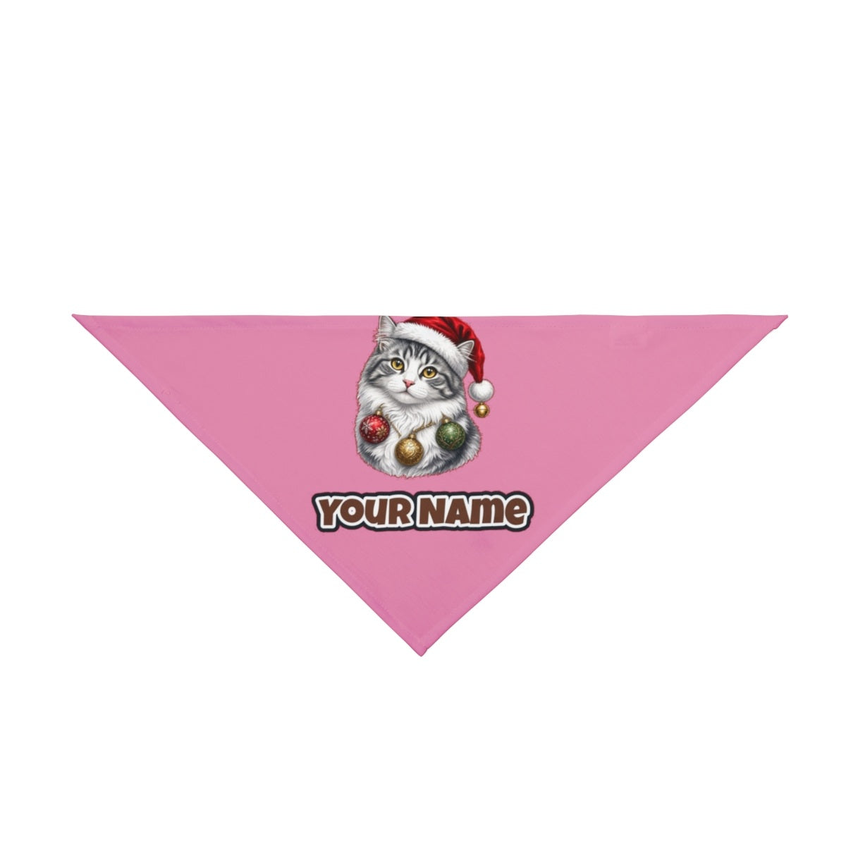 Longhair Cat personalised Christmas pet bandana in pink, tie-on style