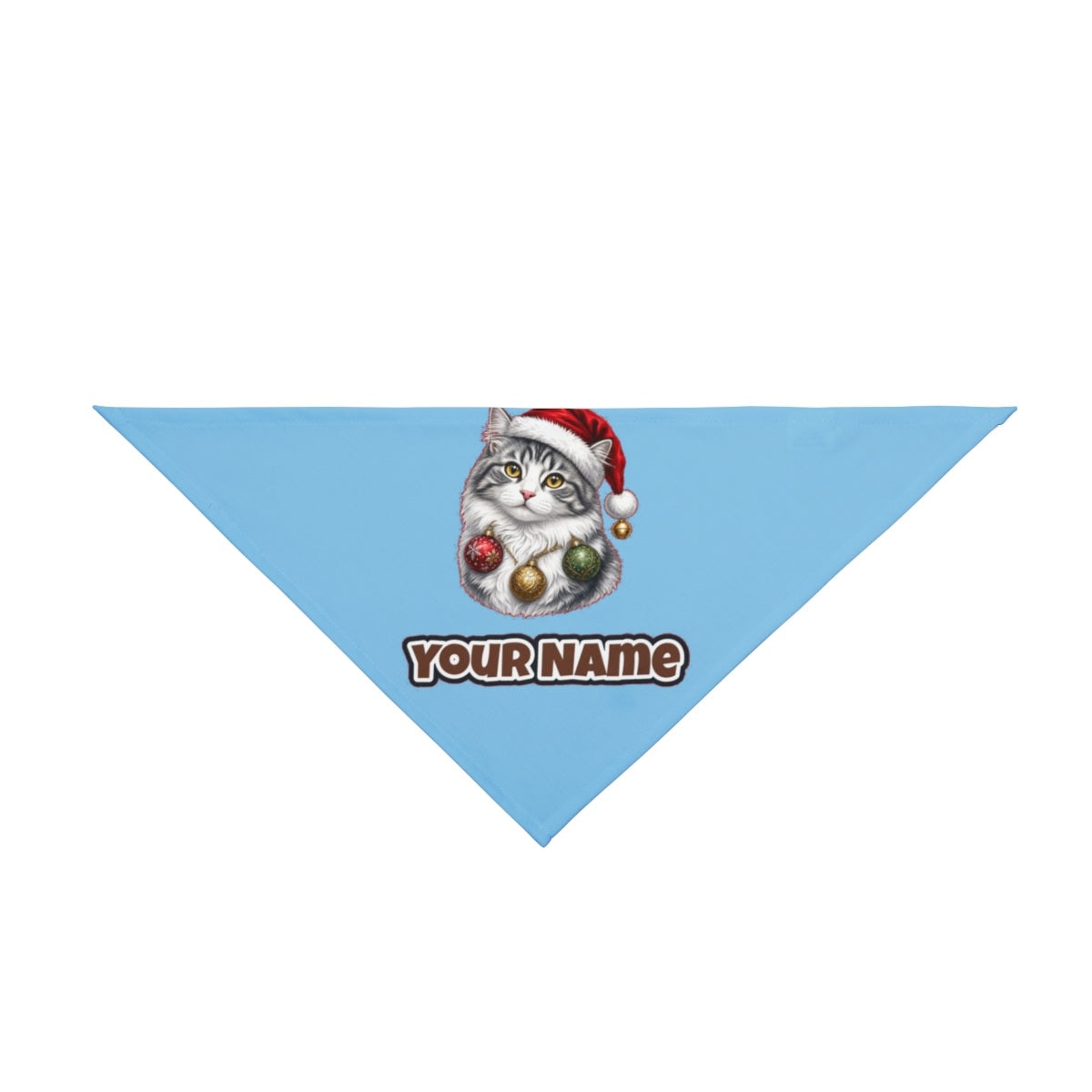 Longhair Cat personalised Christmas pet bandana in sky blue, tie-on style