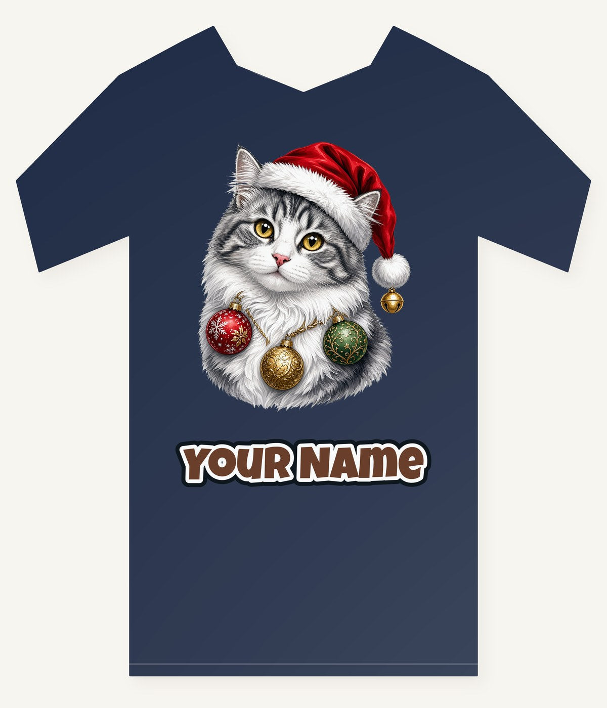Longhair Cat Christmas Personalised Kids Tee and Baby Bodysuit