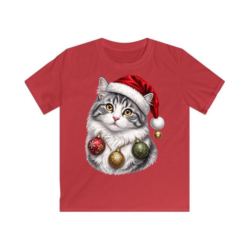 Longhair Cat personalised kids Christmas tee in red
