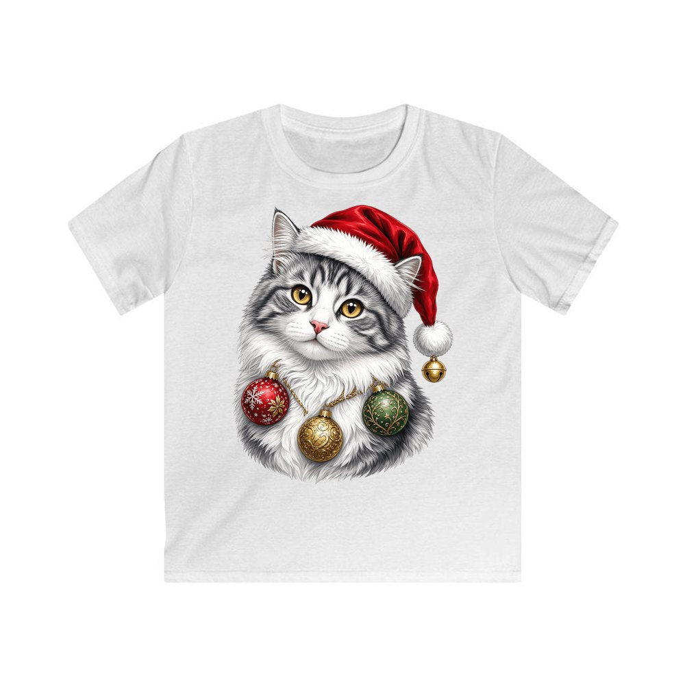 Longhair Cat personalised kids Christmas tee in white