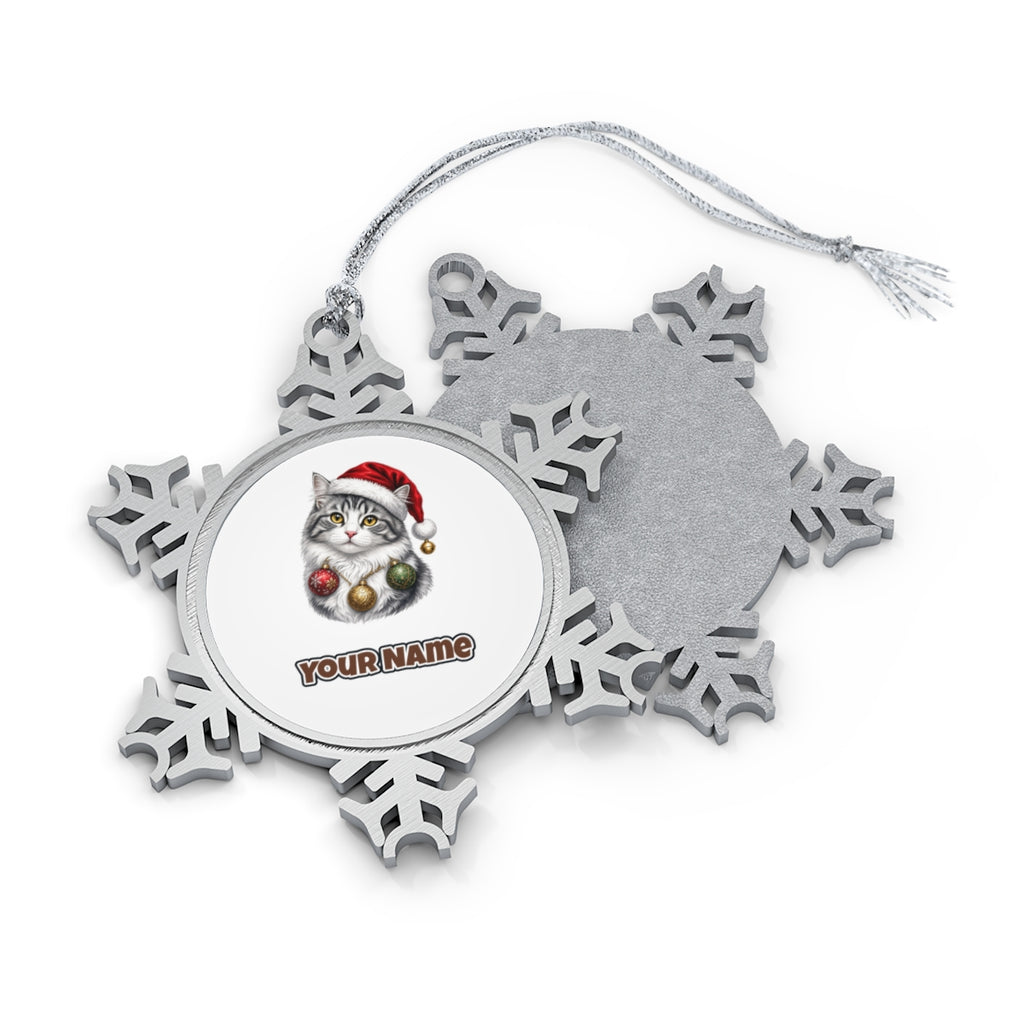 Longhair Cat Personalised Pewter Christmas Ornament
