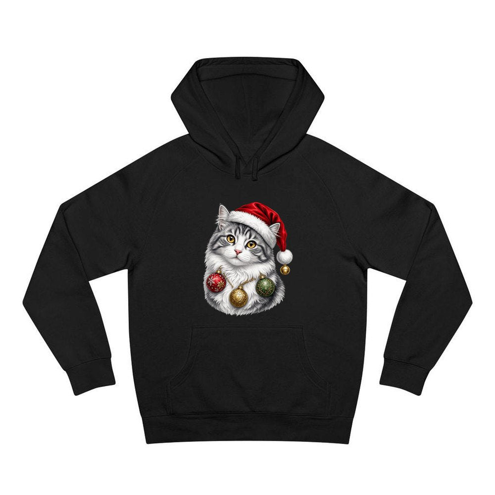 Longhair Cat personalised Christmas hoodie in black