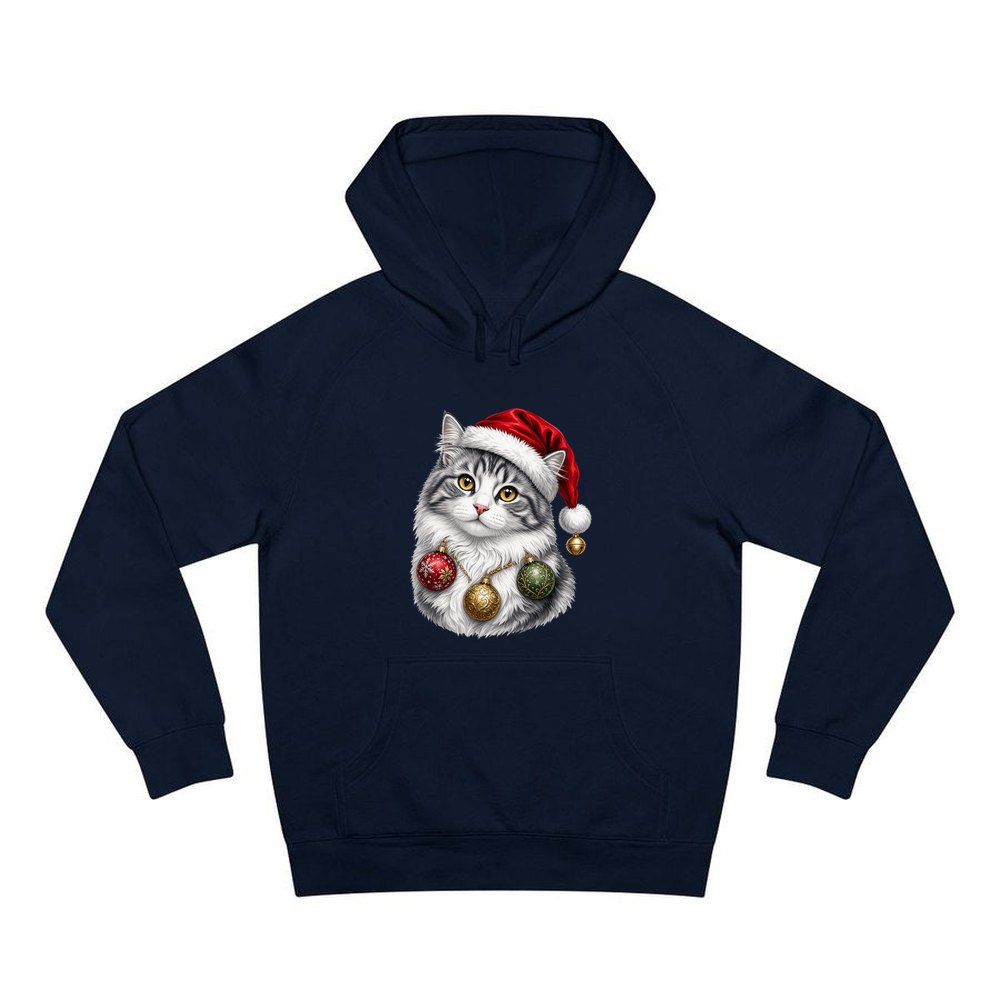 Longhair Cat personalised Christmas hoodie in navy