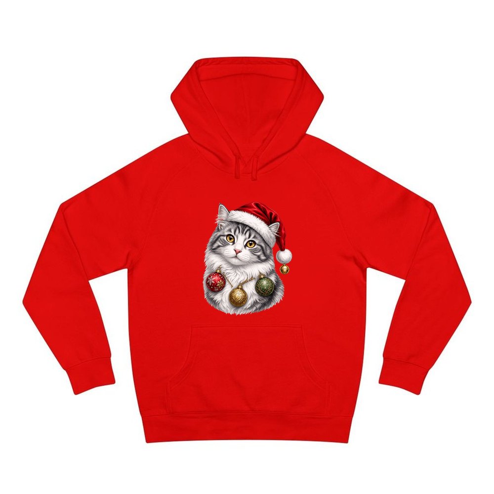 Longhair Cat personalised Christmas hoodie in red