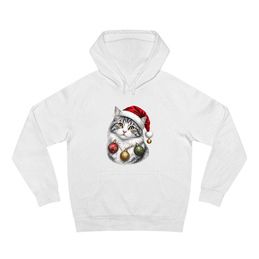 Longhair Cat personalised Christmas hoodie in white