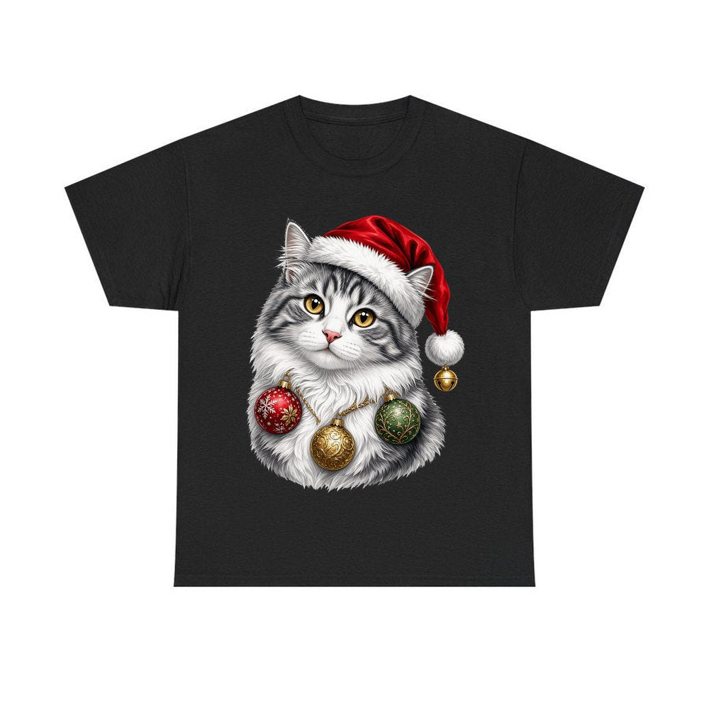 Longhair Cat personalised Christmas T-shirt in black