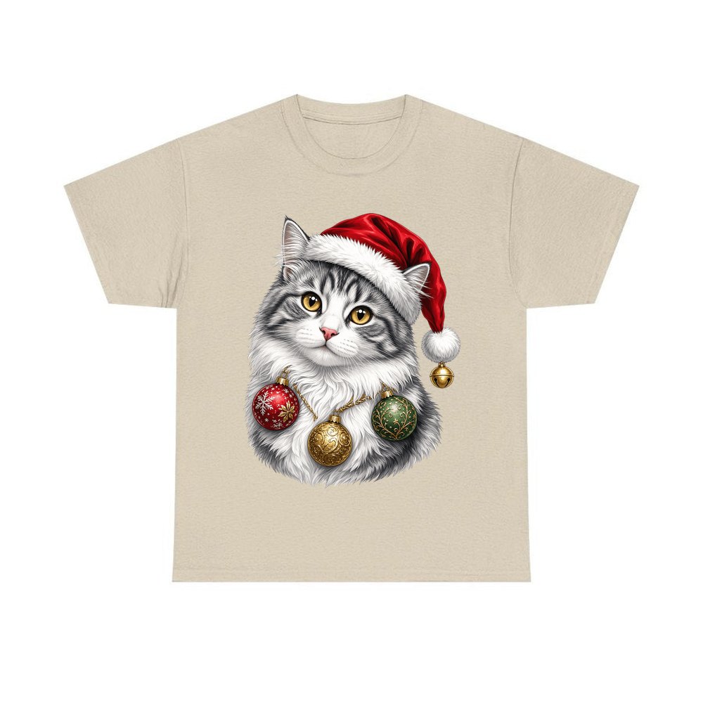 Longhair Cat personalised Christmas T-shirt in sand
