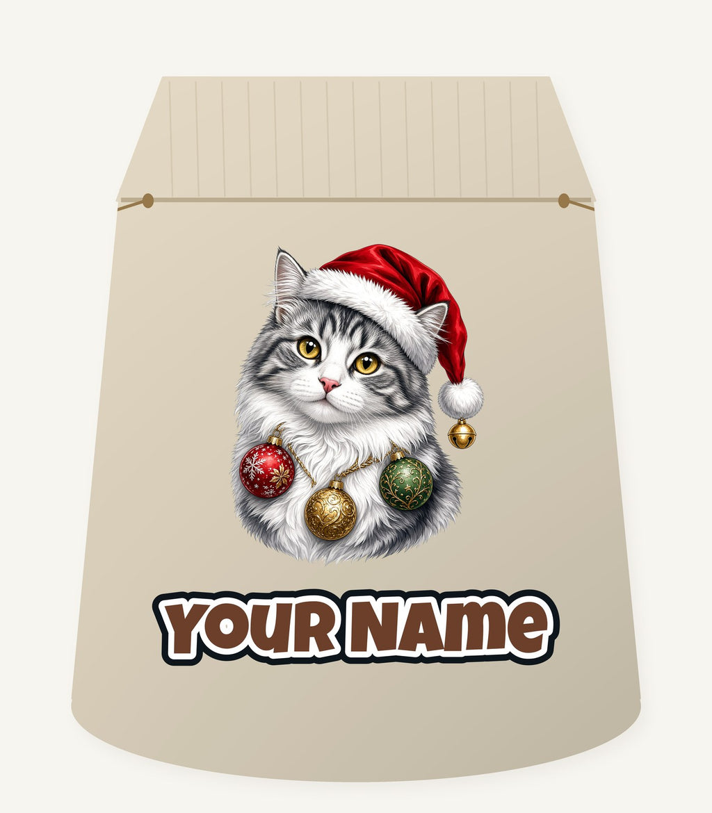 Longhair Cat Christmas Personalised Santa Sack