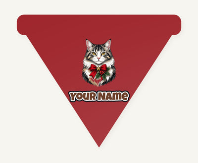 Longhaired Cat With Red Bow Personalised Christmas Pet Bandana, Cat or Dog
