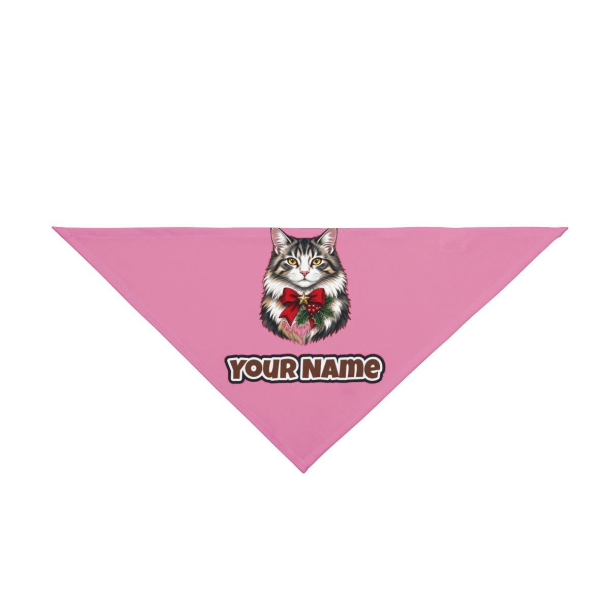 Longhaired Cat With Red Bow personalised Christmas pet bandana in pink, tie-on style
