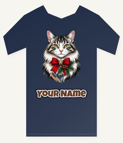 Longhaired Cat With Red Bow Personalised Kids Tee and Baby Bodysuit