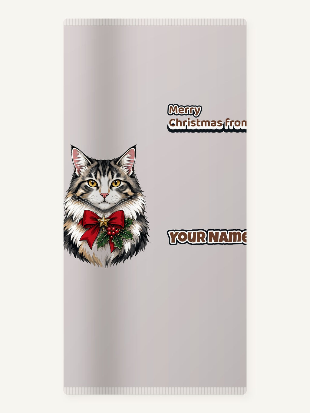 Longhaired Cat With Red Bow Personalised Beach Towel