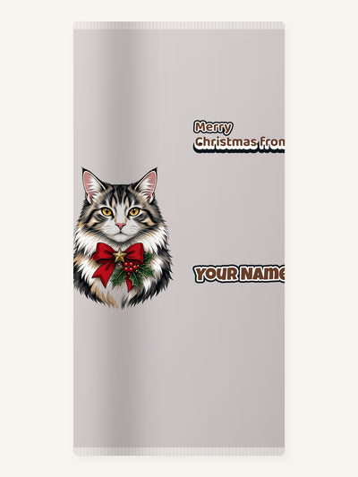 Longhaired Cat With Red Bow Personalised Beach Towel