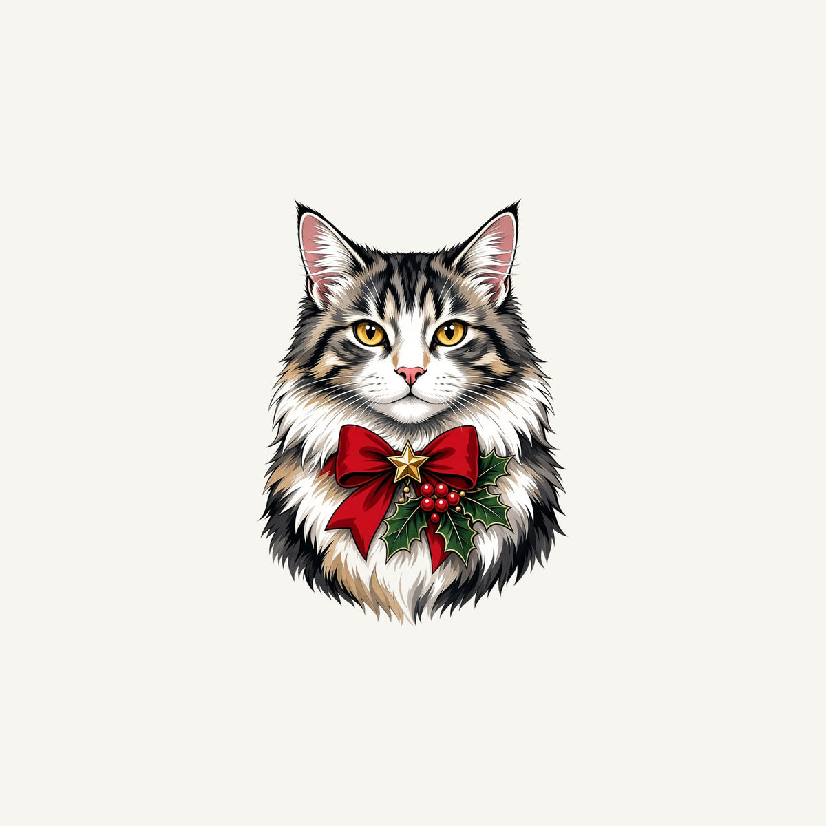 Longhaired Cat With Red Bow Personalised Christmas Mug