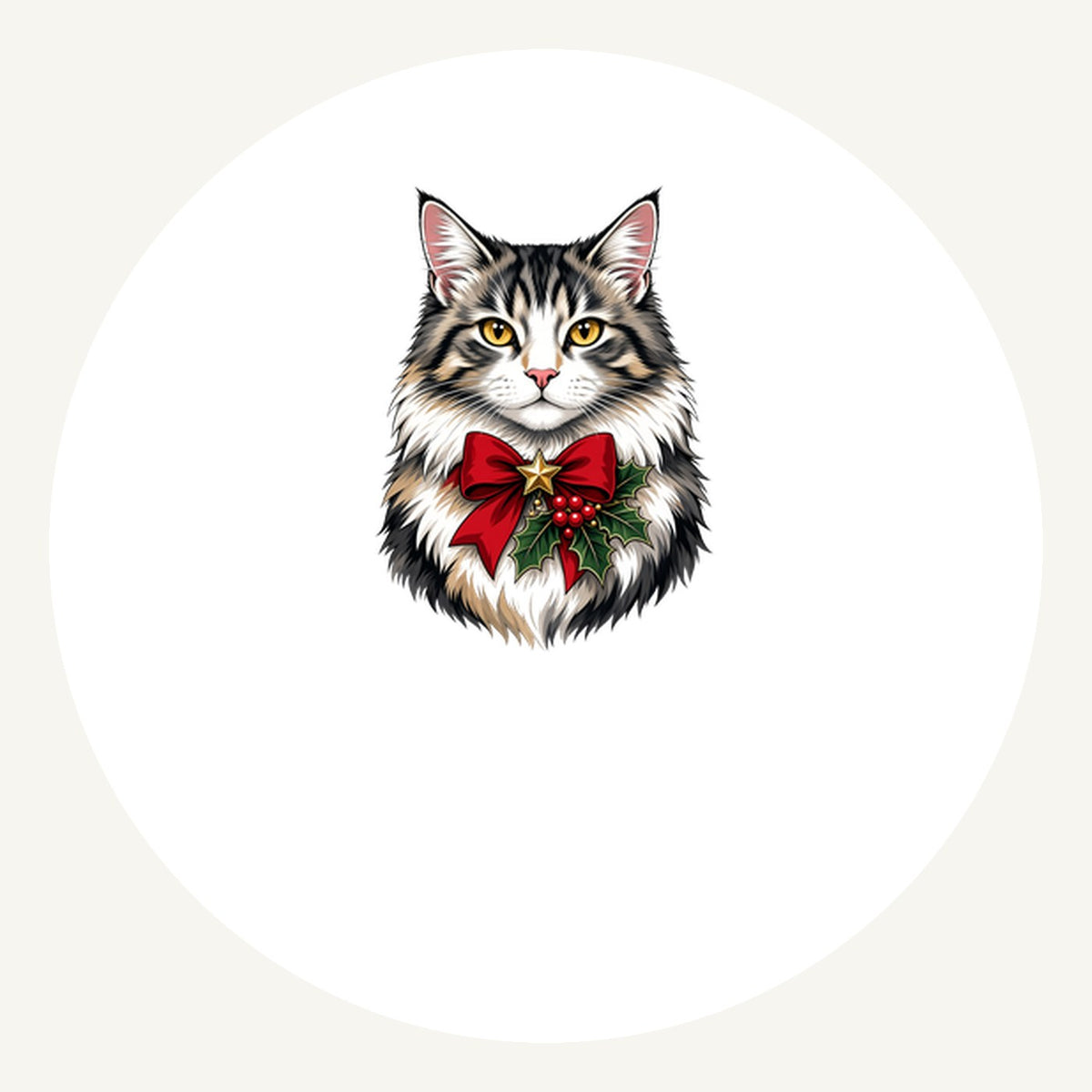 Longhaired Cat With Red Bow Personalised Pewter Christmas Ornament